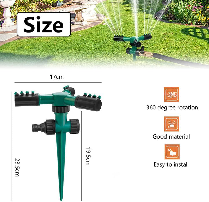 Sprinkler, Garden Lawn Automatic Lawn Water Sprinklers with 3 Nozzles Lawn Sprinklers 360 Degree 3 Arm Rotating Sprinkler System Sprinkler Garden Irrigation Tool for Yard, Lawn,Garden(Dark Green)