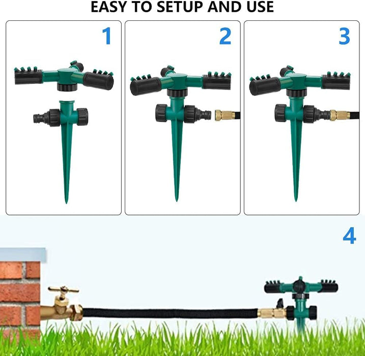 Sprinkler, Garden Lawn Automatic Lawn Water Sprinklers with 3 Nozzles Lawn Sprinklers 360 Degree 3 Arm Rotating Sprinkler System Sprinkler Garden Irrigation Tool for Yard, Lawn,Garden(Dark Green)