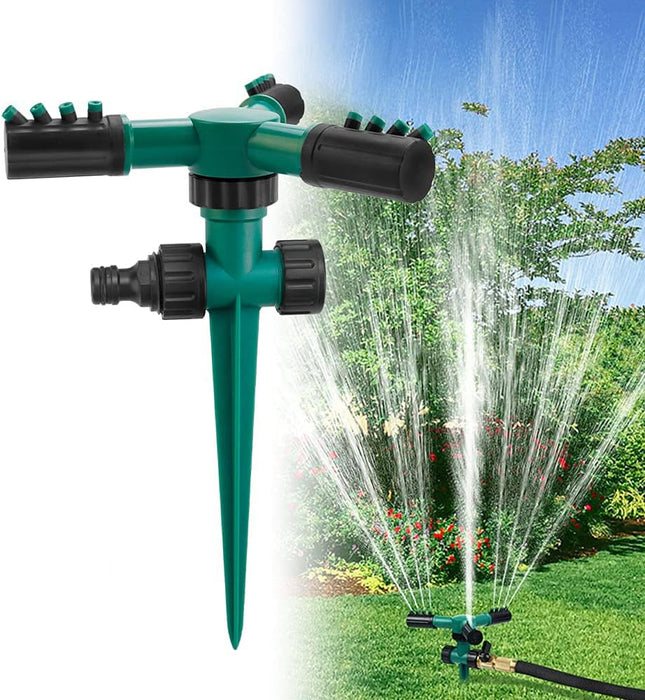 Sprinkler, Garden Lawn Automatic Lawn Water Sprinklers with 3 Nozzles Lawn Sprinklers 360 Degree 3 Arm Rotating Sprinkler System Sprinkler Garden Irrigation Tool for Yard, Lawn,Garden(Dark Green)