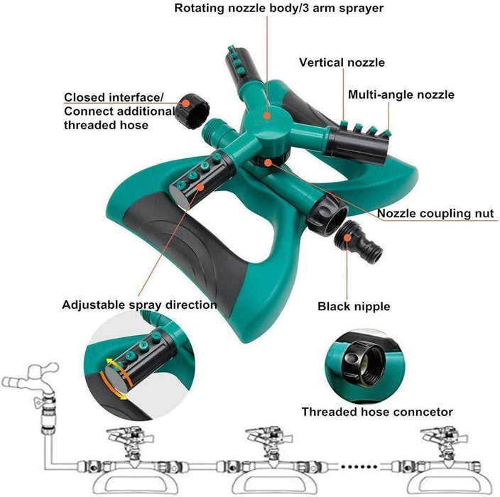 BIGTHREE Garden Sprinkler, Automatic 360 Rotating Adjustable Garden Water Sprinklers Lawn Irrigation System, Covering Large Areas with Leak Free Design...