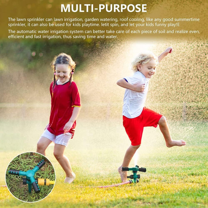 Sprinkler, Garden Lawn Automatic Lawn Water Sprinklers with 3 Nozzles Lawn Sprinklers 360 Degree 3 Arm Rotating Sprinkler System Sprinkler Garden Irrigation Tool for Yard, Lawn,Garden(Dark Green)