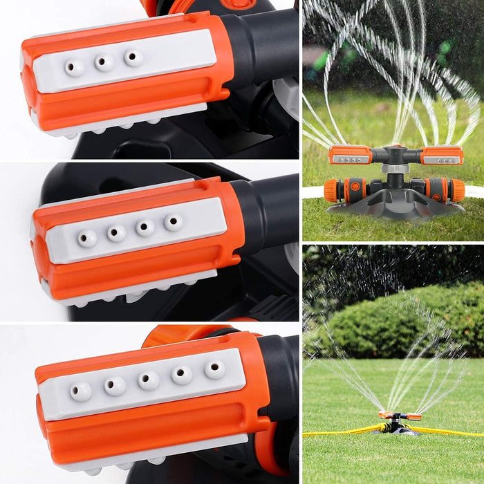 Garden Sprinkler, Lawn Sprinkler Automatic 360 Degree Rotating 3 Arm Lawn Water Sprinkler System with Quick Connectors for Watering Plants or Summer Outdoor Play (Orange)