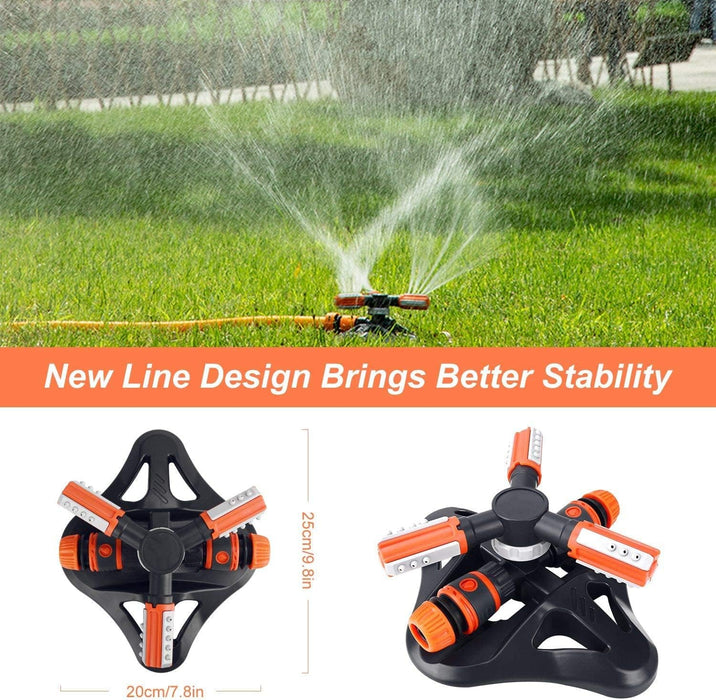 Garden Sprinkler, Lawn Sprinkler Automatic 360 Degree Rotating 3 Arm Lawn Water Sprinkler System with Quick Connectors for Watering Plants or Summer Outdoor Play (Orange)