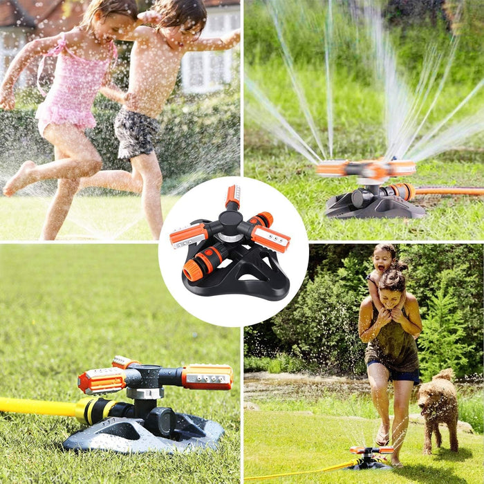 Garden Sprinkler, Lawn Sprinkler Automatic 360 Degree Rotating 3 Arm Lawn Water Sprinkler System with Quick Connectors for Watering Plants or Summer Outdoor Play (Orange)
