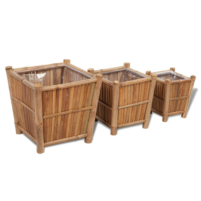 Takufu 3 pcs Bamboo Raised Bed with Nylon Lining