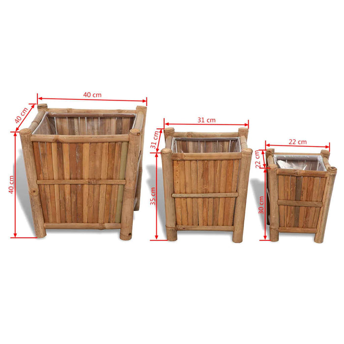 Takufu 3 pcs Bamboo Raised Bed with Nylon Lining