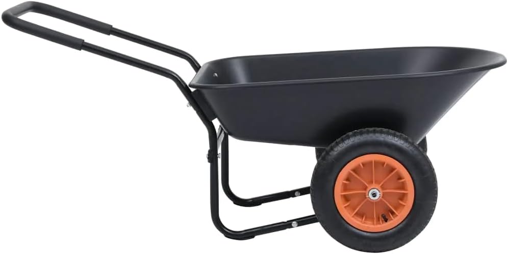 Wheelbarrow Garden Lawn Yard Cart Garden Tool Hand Truck Tool Cart Wheelbarrow Bicycle Trailer Black and Orange 78 L 100 kg