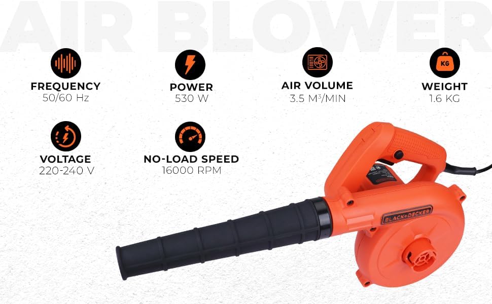 Black & Decker 530W 16,000 Rpm Single Speed Electric Blower/Vacuum With Collection Bag For Home & Garden Bdb530-B5 2 Years Warranty