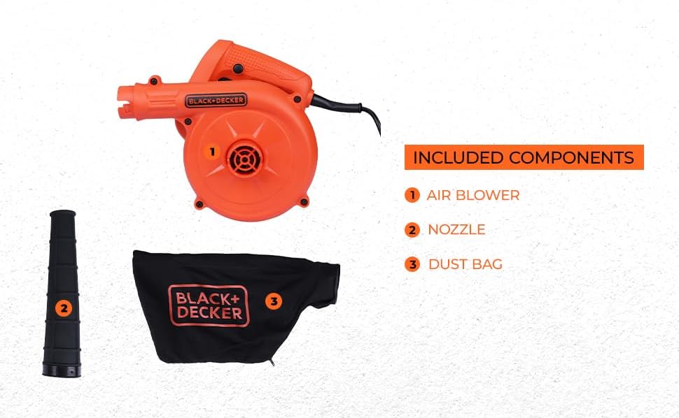 Black & Decker 530W 16,000 Rpm Single Speed Electric Blower/Vacuum With Collection Bag For Home & Garden Bdb530-B5 2 Years Warranty