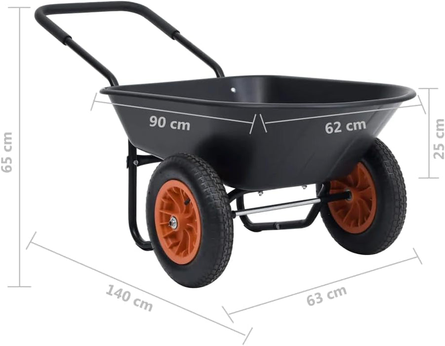 Wheelbarrow Garden Lawn Yard Cart Garden Tool Hand Truck Tool Cart Wheelbarrow Bicycle Trailer Black and Orange 78 L 100 kg