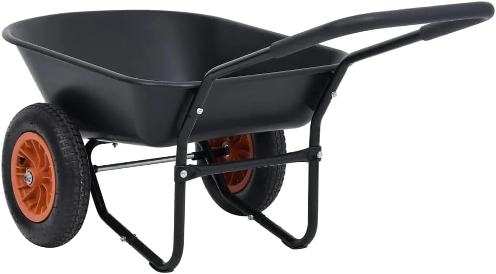 Wheelbarrow Garden Lawn Yard Cart Garden Tool Hand Truck Tool Cart Wheelbarrow Bicycle Trailer Black and Orange 78 L 100 kg