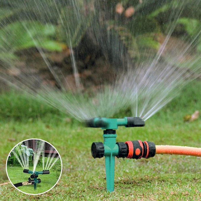 Sprinkler, Garden Lawn Automatic Lawn Water Sprinklers with 3 Nozzles Lawn Sprinklers 360 Degree 3 Arm Rotating Sprinkler System Sprinkler Garden Irrigation Tool for Yard, Lawn,Garden（Dark Green）