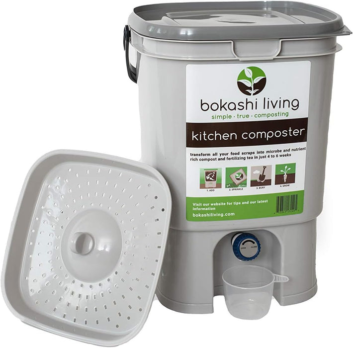 1 Bin Bokashi Composting Starter Kit (Includes 1 bokashi bin, 1.75lbs of bokashi bran and Full Instructions)