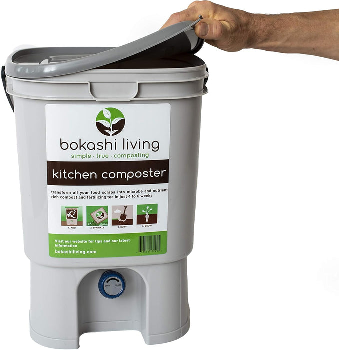 1 Bin Bokashi Composting Starter Kit (Includes 1 bokashi bin, 1.75lbs of bokashi bran and Full Instructions)