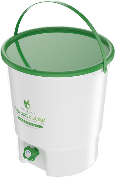 BOKASHI Bucket Indoor COMPOSTER, NO Foul Smell, NO Worms,NO Flies,30 Liters (White and Green) Advanced Japanese Technology