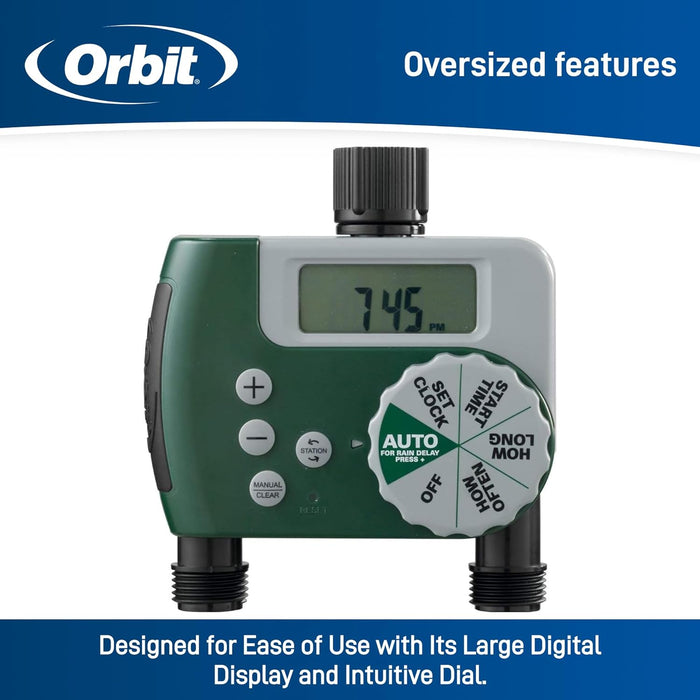 Orbit 58910 Programmable Hose Faucet Timer, 2 Outlet, Green