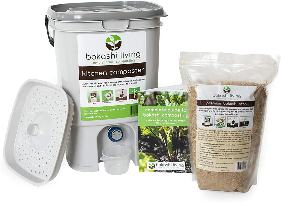 1 Bin Bokashi Composting Starter Kit (Includes 1 bokashi bin, 1.75lbs of bokashi bran and Full Instructions)