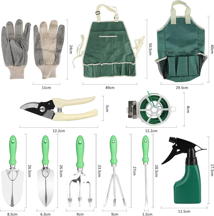 Garden Tools Set, 11 Pieces Heavy Duty Stainless Steel Gardening Supplies Hand Tools with Ergonomic Handle, Gloves Apron and Storage Tote Bag, Ideal Gardening Gifts for Women and Men Starter Gardener