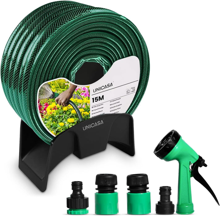 15-Meter Expandable Garden Hose Set with Thread Connectors and Sprayer - Lightweight, No-Kink, Lead-Free, Drinking Water Safe